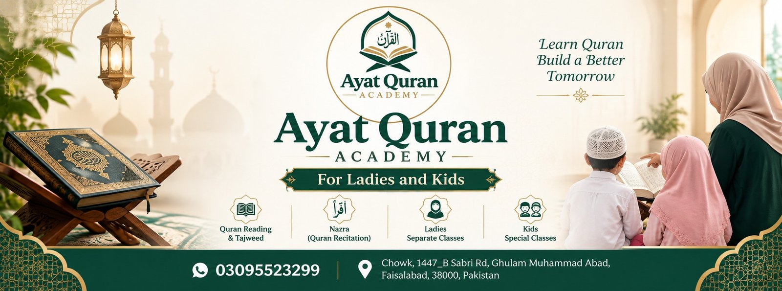 Official Ayat Quran Academy banner: Learn Quran, Build a Better Tomorrow